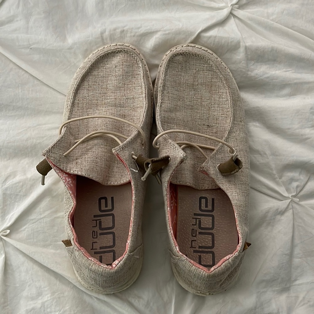 Chambray white nut dude shoes